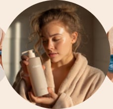 Woman holding a skincare bottle